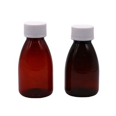 Persoonlijke kleuren 100 ml PET Amber Plastic Oral Liquid Drug-Grade Flasje met Safety Cap