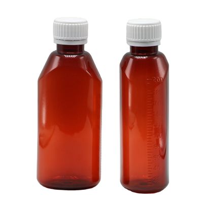 200 ml ovaal Amber Recept Apotheek PET Vloeibare Geneesmiddelen Container met deksel en schaal