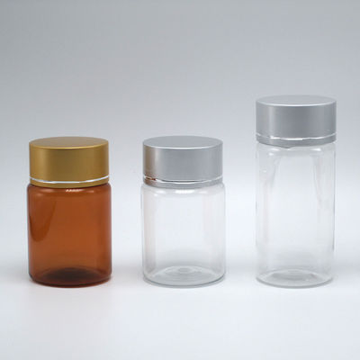 Hervulbare 60 ml Amber PET Pill Capsule Visolie Fles met zilveren aluminium schroefdeksel