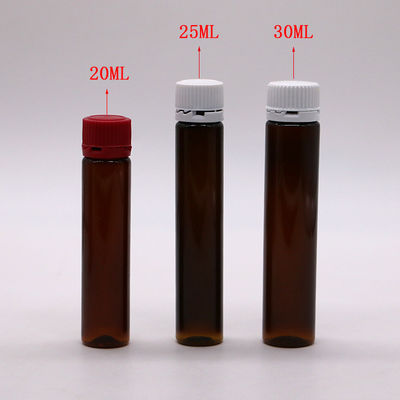 20ML/20CC Slim glad Amber Plastic orale vloeistofffles met manipulatiebestendige dop Voor in vloeistofgeneeskunde
