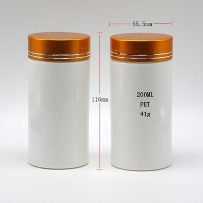 PE-plastic 200 ml rechte cilindervorm medicijn apotheek flessen met aluminium deksels