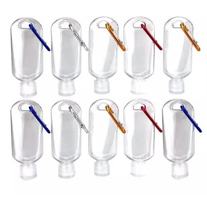 Duidelijke 50 ml PET-handwascontainer Draagbare hervulbare lege reisfles met haak