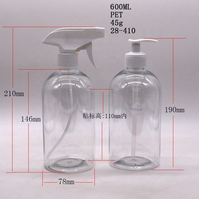 600 ml 20 oz PET-sprayfles Boston Ronde Plastic aangepaste kleur pomp Trigger Spray hand sanitizer fles