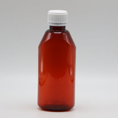 200 ml ovaal Amber Recept Apotheek PET Vloeibare Geneesmiddelen Container met deksel en schaal