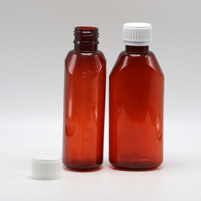 200 ml ovaal Amber Recept Apotheek PET Vloeibare Geneesmiddelen Container met deksel en schaal