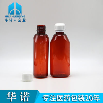 200 ml ovaal Amber Recept Apotheek PET Vloeibare Geneesmiddelen Container met deksel en schaal
