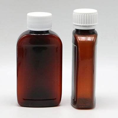 100cc PET Amber/Orange Maple Hoest siroop fles met CRC cap en warmte afdichting