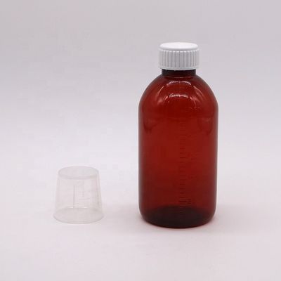 250 ml Amber PET vloeibare medicijnfles met schroefkap en apotheek medicijncontainer