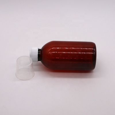 250 ml Amber PET vloeibare medicijnfles met schroefkap en apotheek medicijncontainer