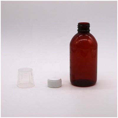 250 ml Amber PET vloeibare medicijnfles met schroefkap en apotheek medicijncontainer