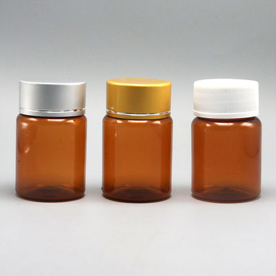 Hervulbare 60 ml Amber PET Pill Capsule Visolie Fles met zilveren aluminium schroefdeksel