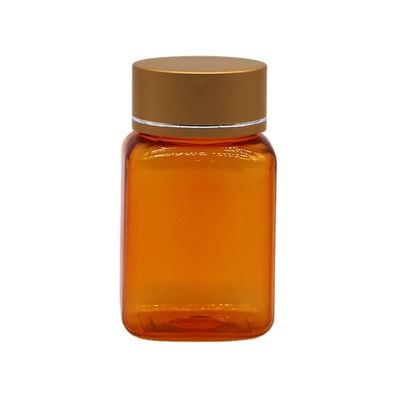 90 ml / 3oz PET Vierkante Geel/Oranje Capsule Pillen Fles met Rose Gold Cap en Heat Seal