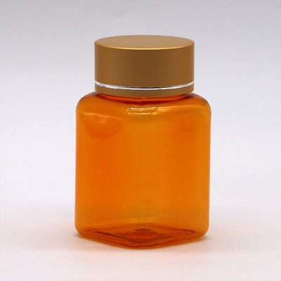 90 ml / 3oz PET Vierkante Geel/Oranje Capsule Pillen Fles met Rose Gold Cap en Heat Seal