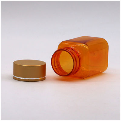 90 ml / 3oz PET Vierkante Geel/Oranje Capsule Pillen Fles met Rose Gold Cap en Heat Seal