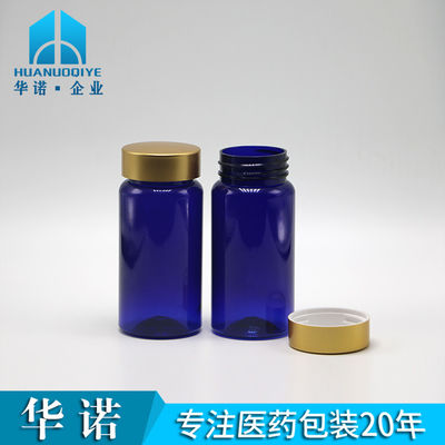 100 ml PET aangepaste kleur Steriele hervulbare medicijnen Plastic fles voor pillen Tablet Capsule met goud coating cap