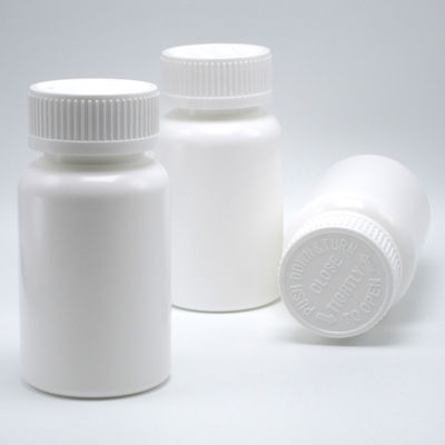 Kinderwaardig Deksel Ronde PE Plastic Flasje voor solide tablet Capsule opslag 150mL Wit