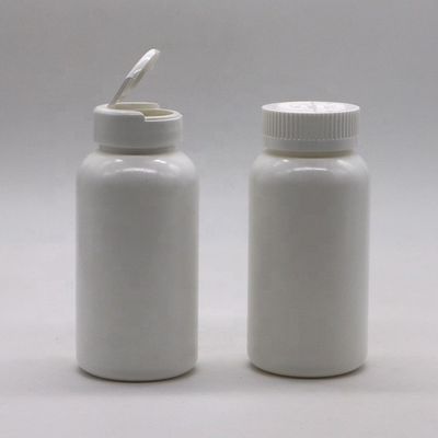 200 ml ronde vorm HDPE plastic fles voor het opslaan van pillen met flip over deksel en PE materiaal